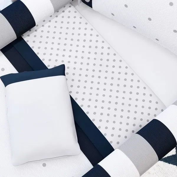 Kit Berço Tricot Poá Azul Marinho