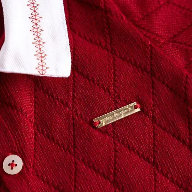 Saída Maternidade Tricot Vermelha Com Gola 02 Peças