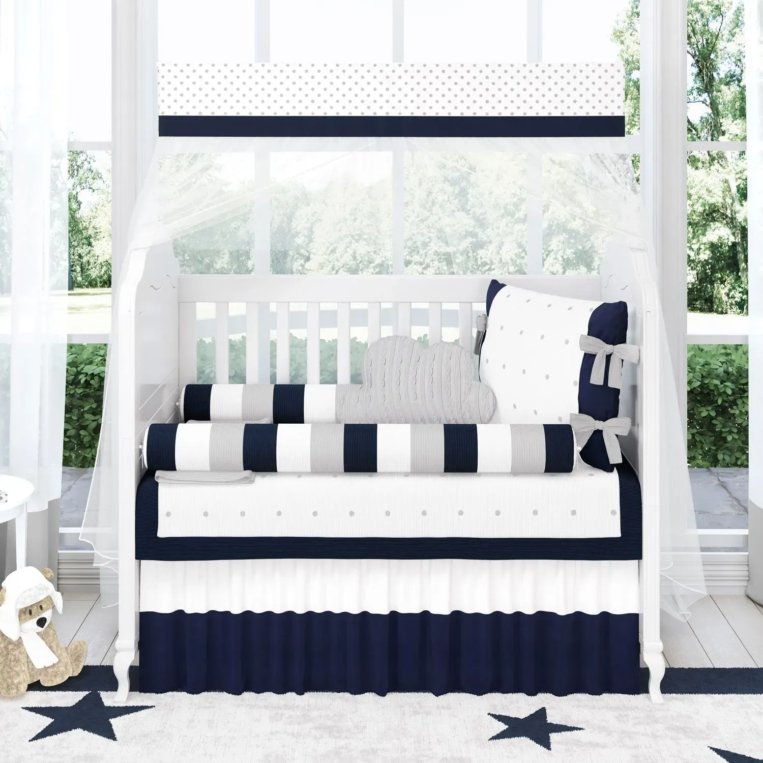 Kit Berço Tricot Poá Azul Marinho