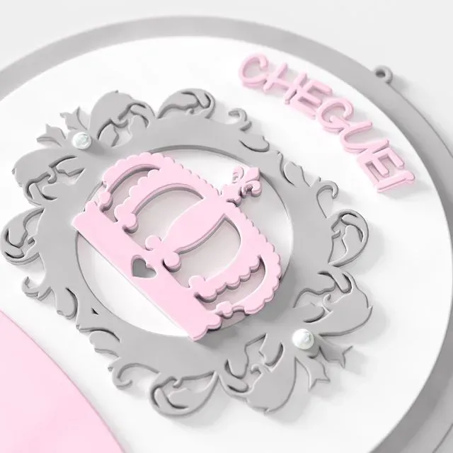 Porta Maternidade Personalizado Coroa Arabesco Rosa - Laura