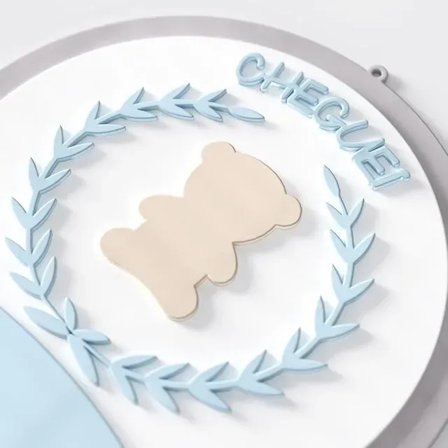 Porta Maternidade Personalizado Urso Luxo Azul e Bege - Benjamin