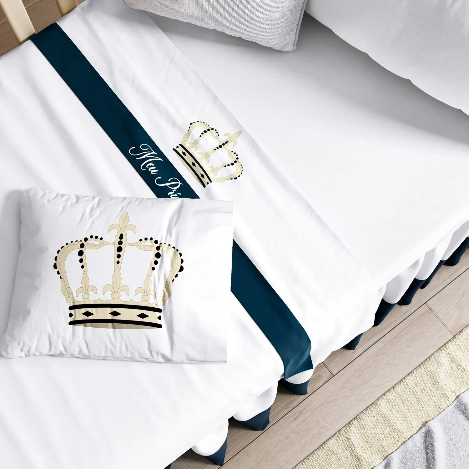 Fronha Azul Marinho Coroa Meu Príncipe