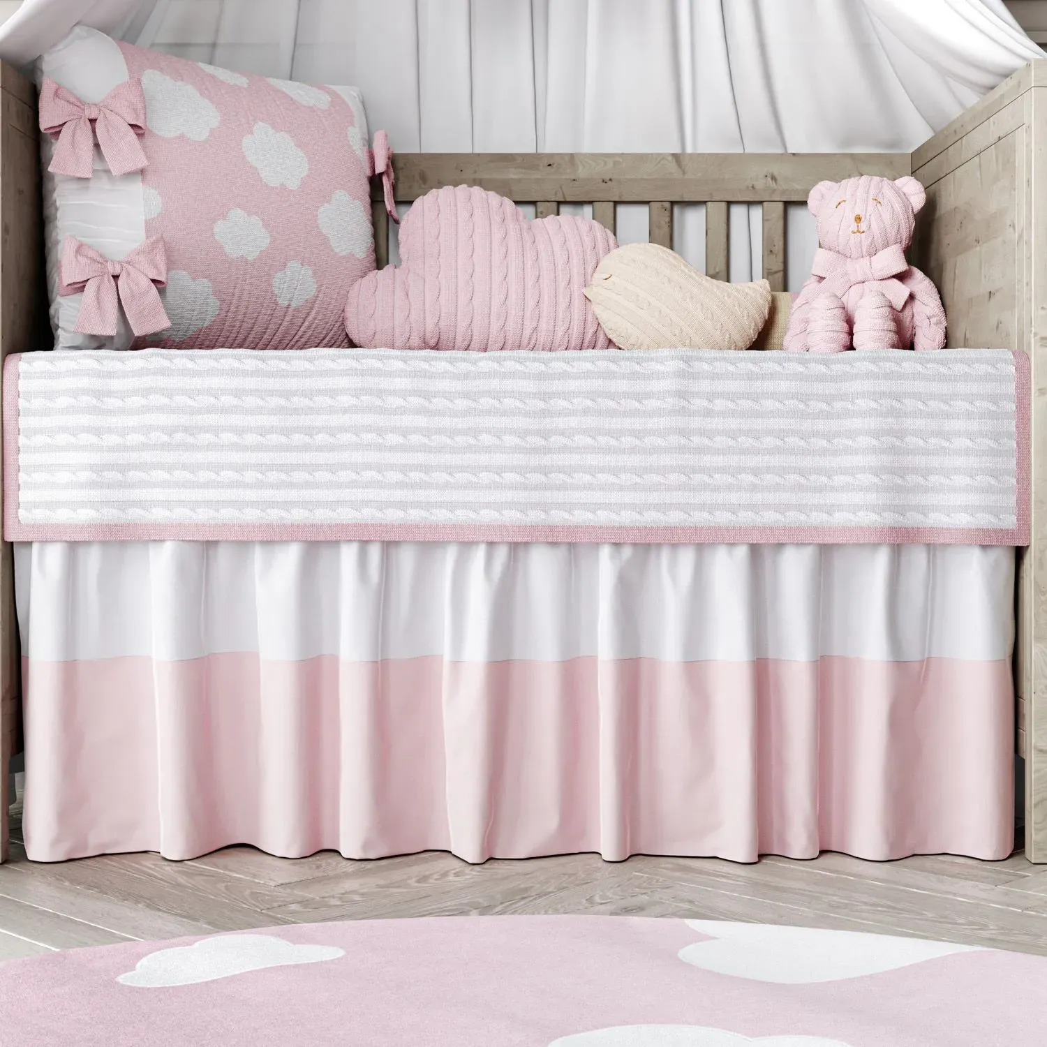 Saia de Berço Rosa e Branca Princesinha da Mamãe