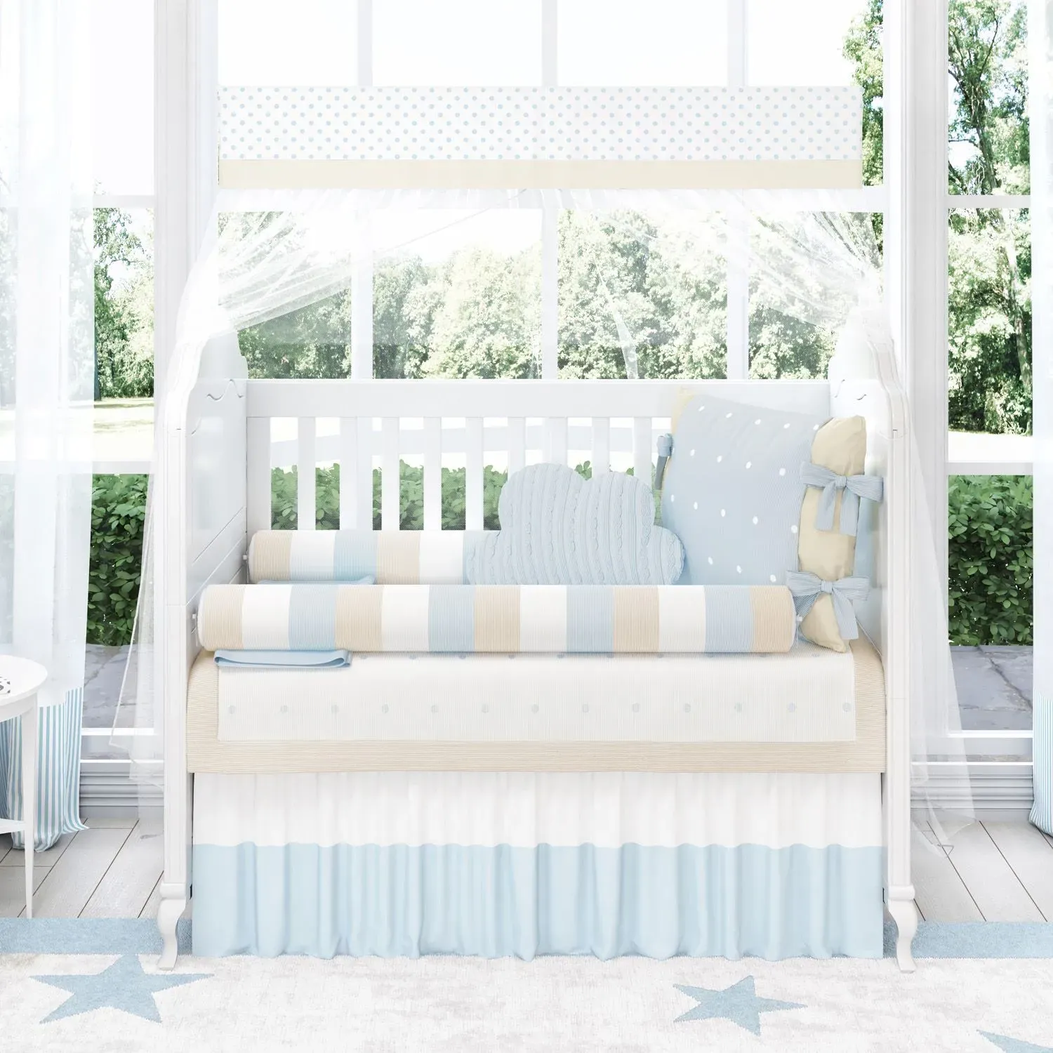 Kit Berço Tricot Poá Azul/Bege