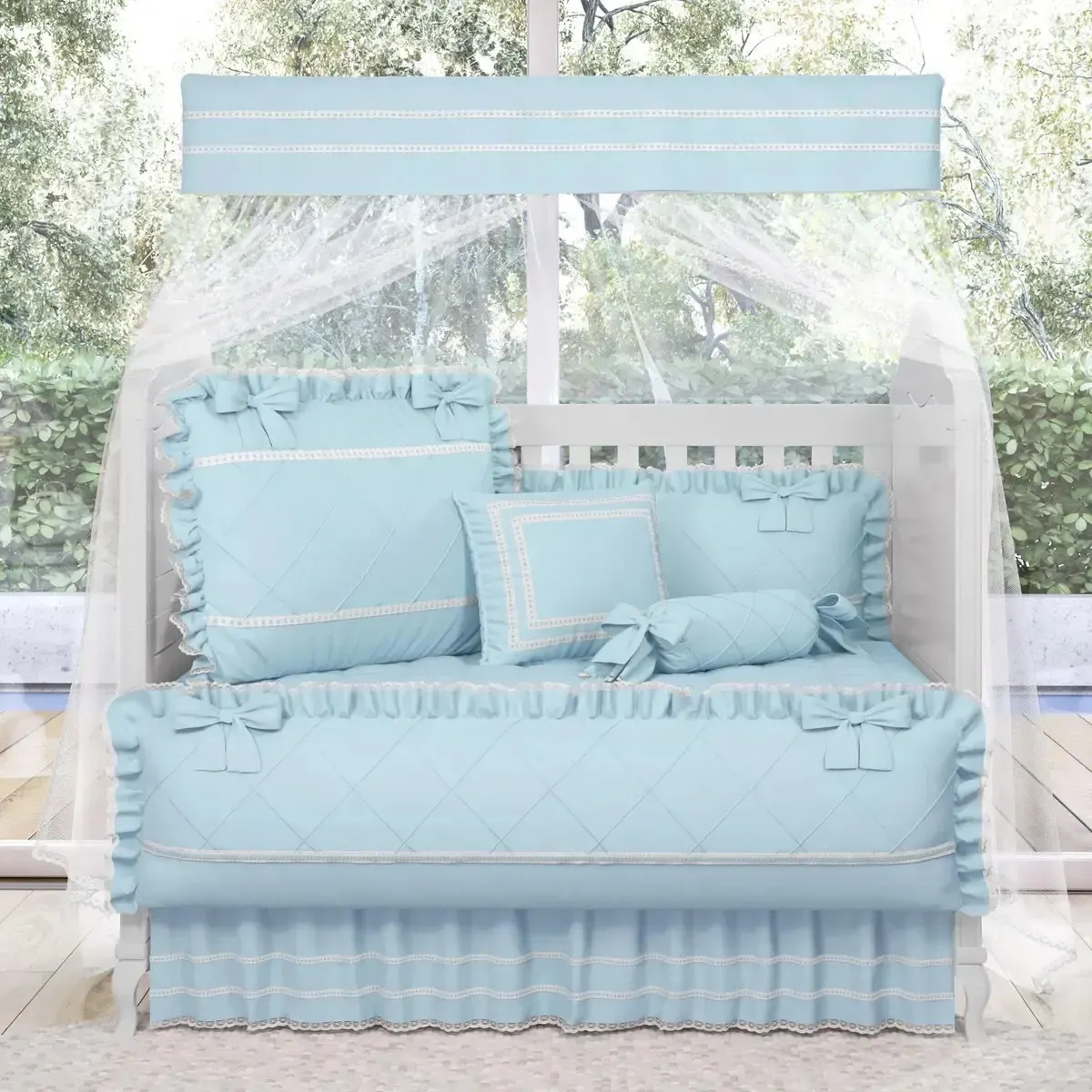 Protetor de Grade para Berço Azul Bebê