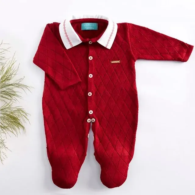 Saída Maternidade Tricot Vermelha Com Gola 02 Peças