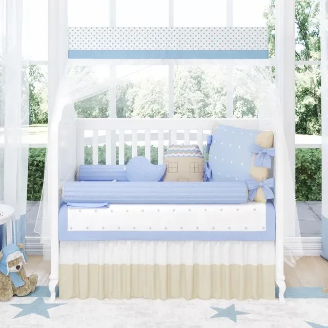 Mosquiteiro com Bandô Poá Azul/Bege