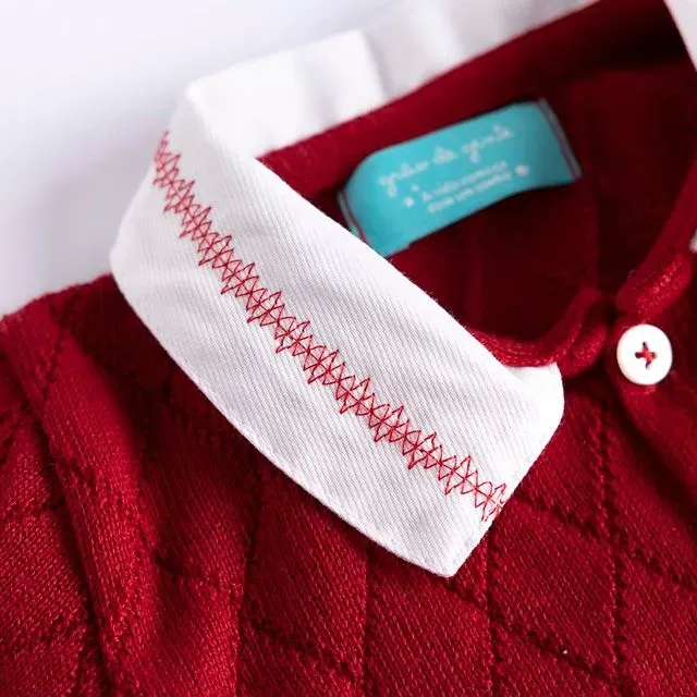 Saída Maternidade Tricot Vermelha Com Gola 02 Peças