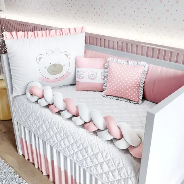 Edredom de Berço Branco Menina Ursinha Coração