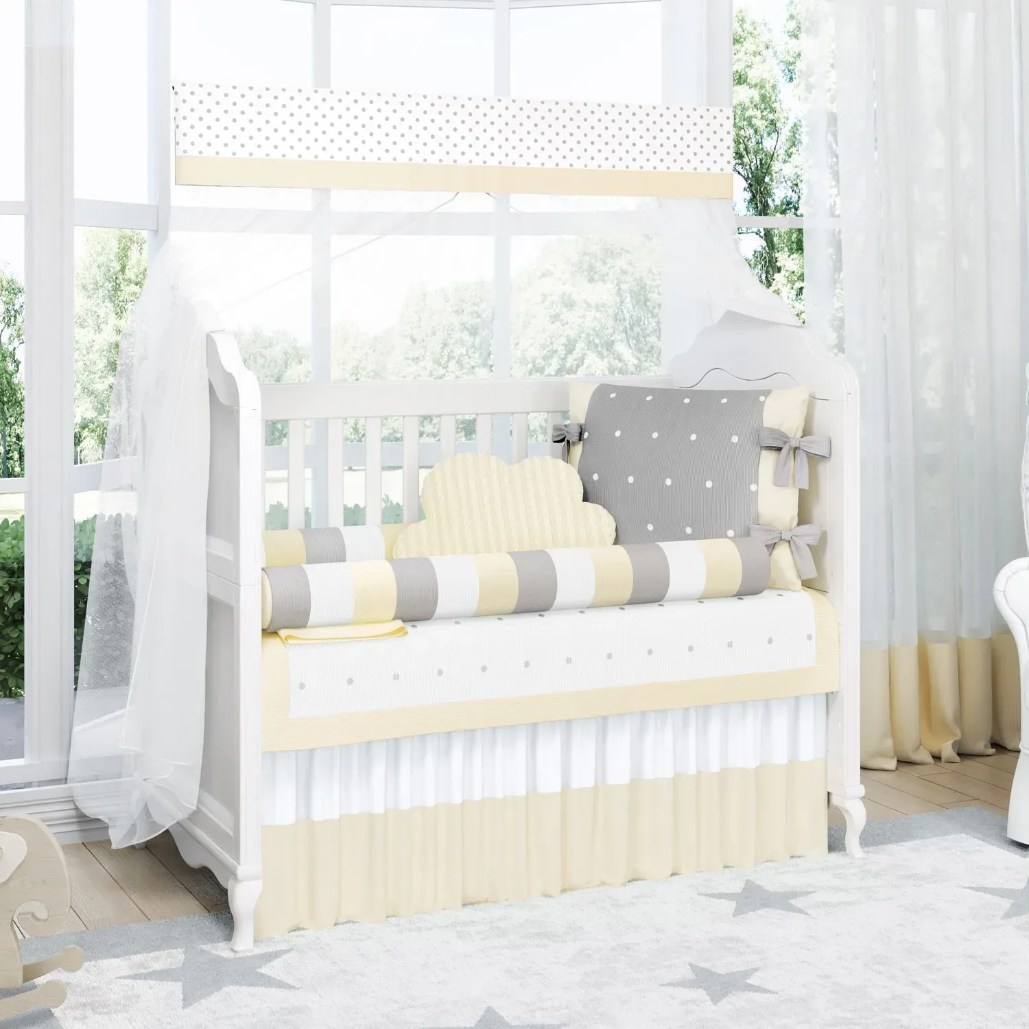 Kit Berço Tricot Poá Amarelo