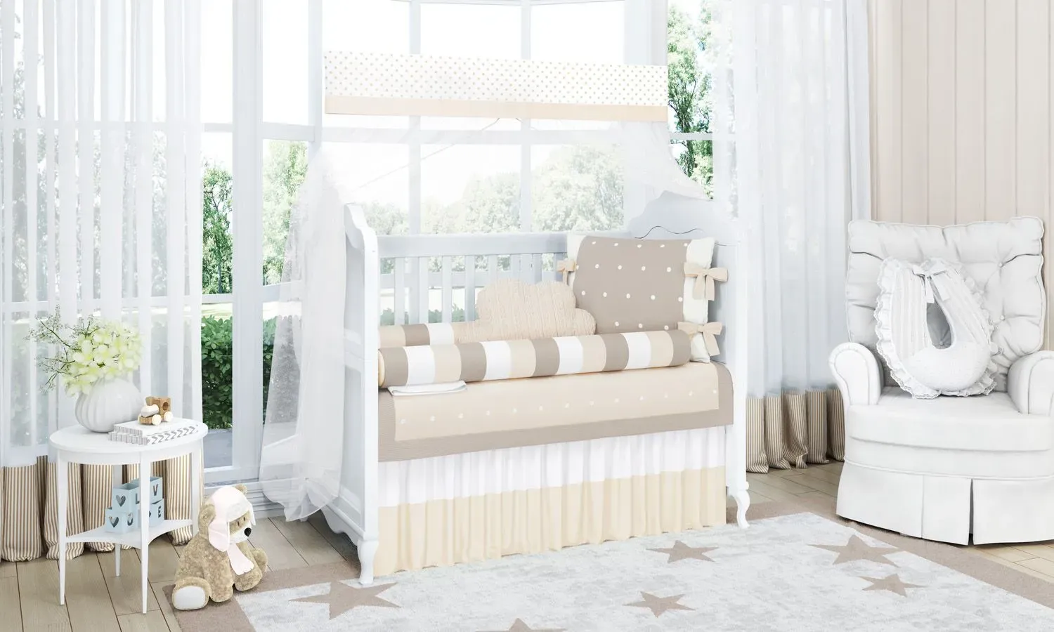 Kit Berço Tricot Poá Bege