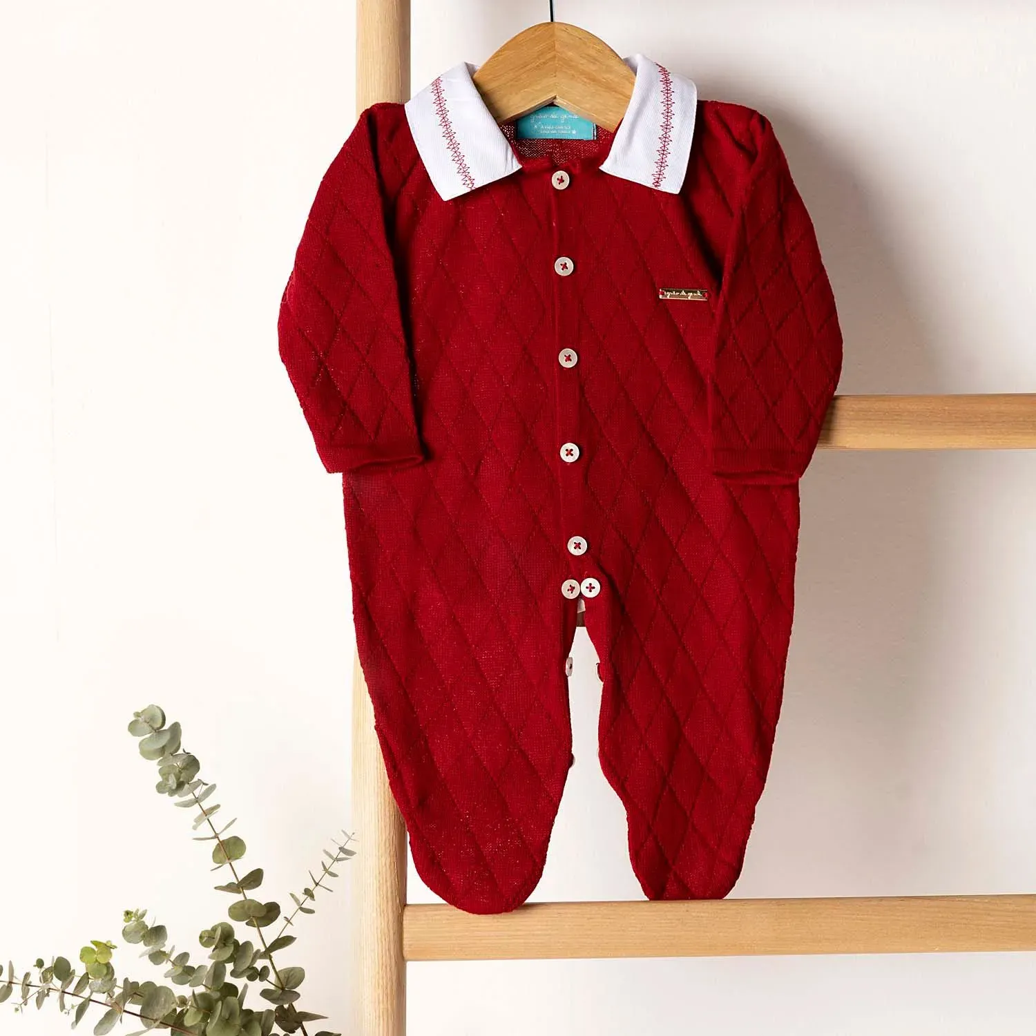 Saída Maternidade Tricot Vermelha 02 Peças