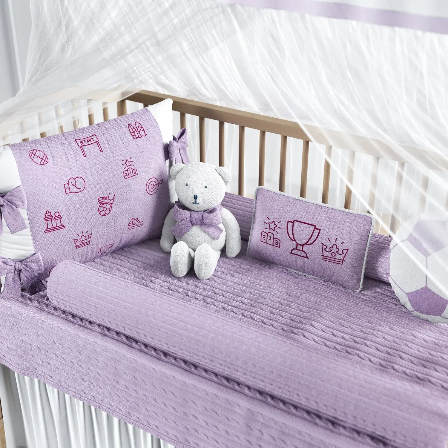 Kit Berço Tricot Esportes Lilás