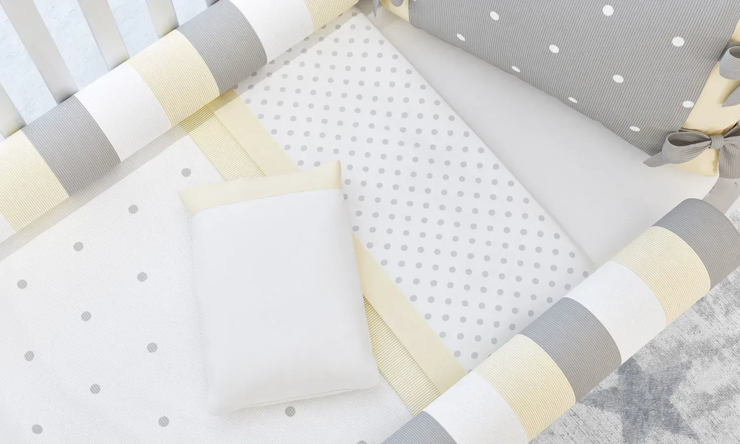 Kit Berço Tricot Poá Amarelo