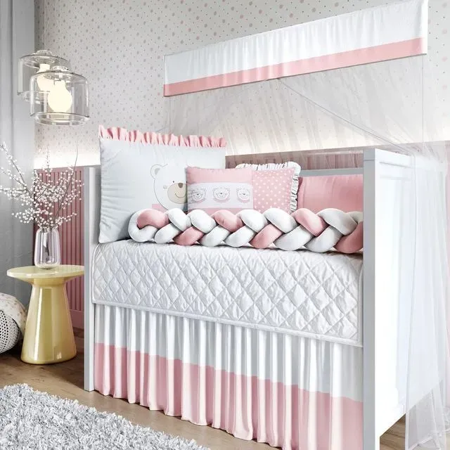 Edredom de Berço Branco Menina Ursinha Coração